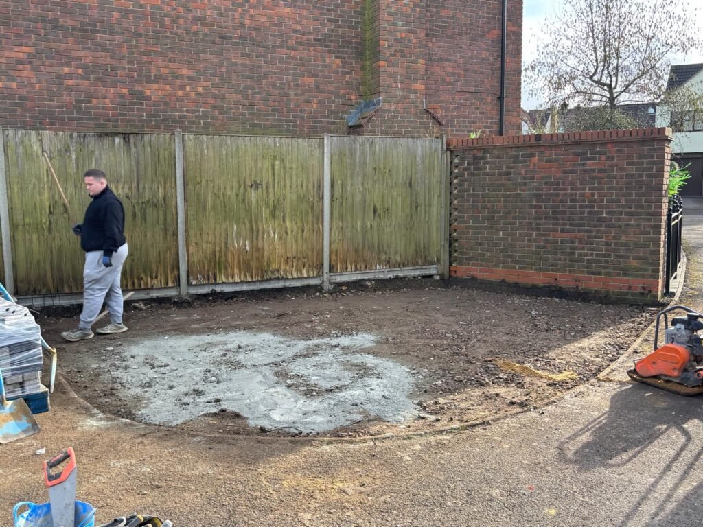 Garden excavation and foundation preparation for new patio area – Essex landscaping