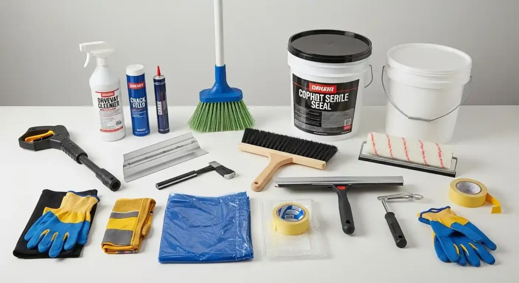 Tools and Materials for sealing a Driveway