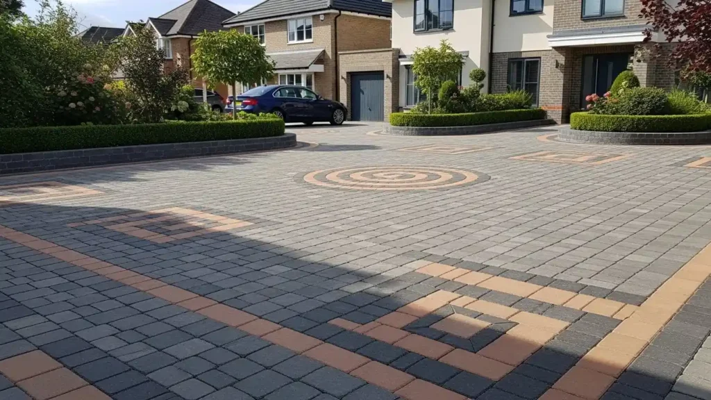 Decorative block paving driveway